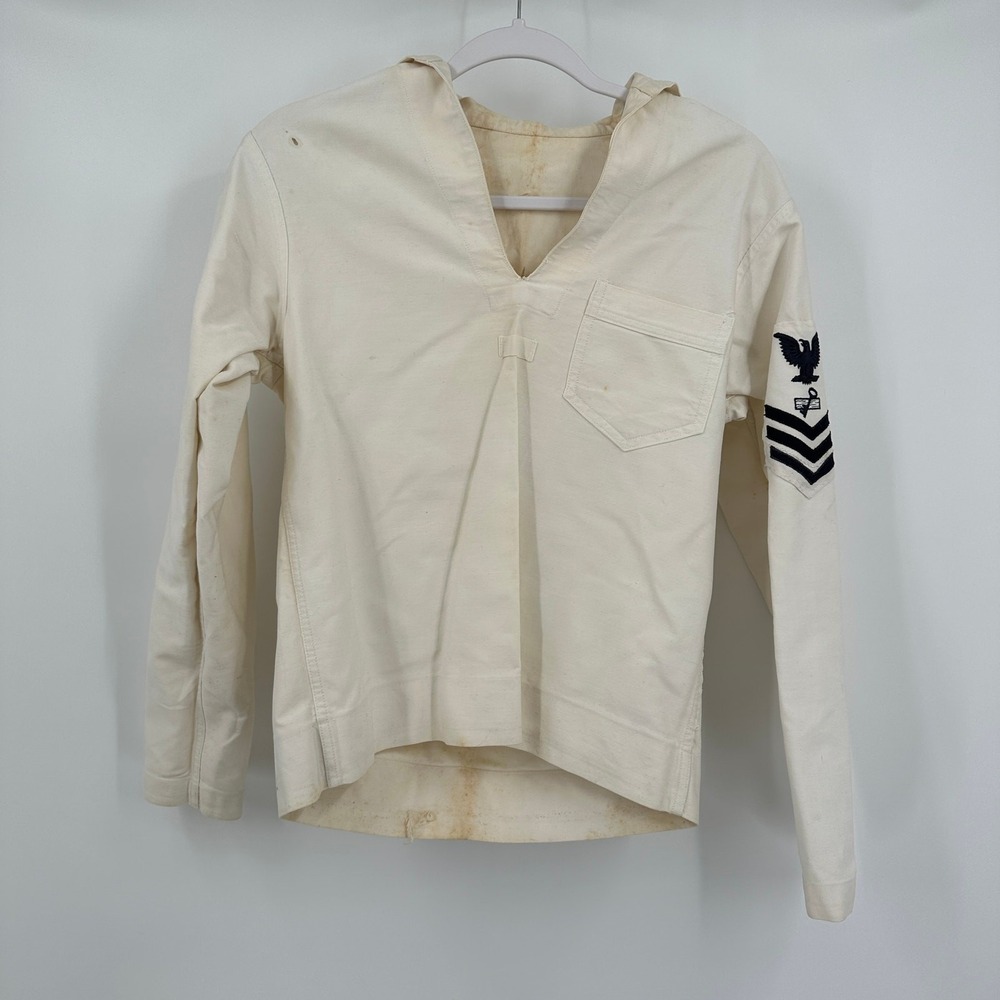 Vintage US Navy White Crackerjack Sailor Jumper Cotton Twill Military Shirt
